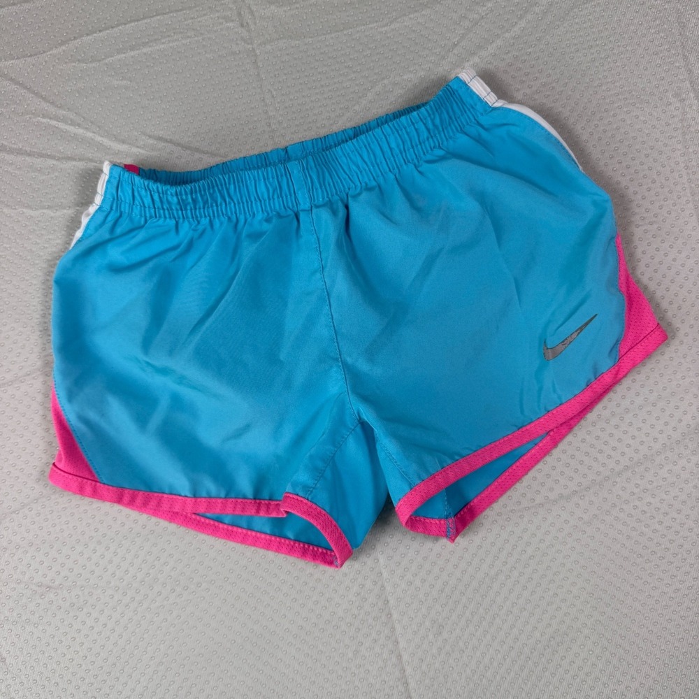 Nike Girls Size 6 Dri-Fit Blue Pink Tempo Athletic Running Shorts Brief Liner